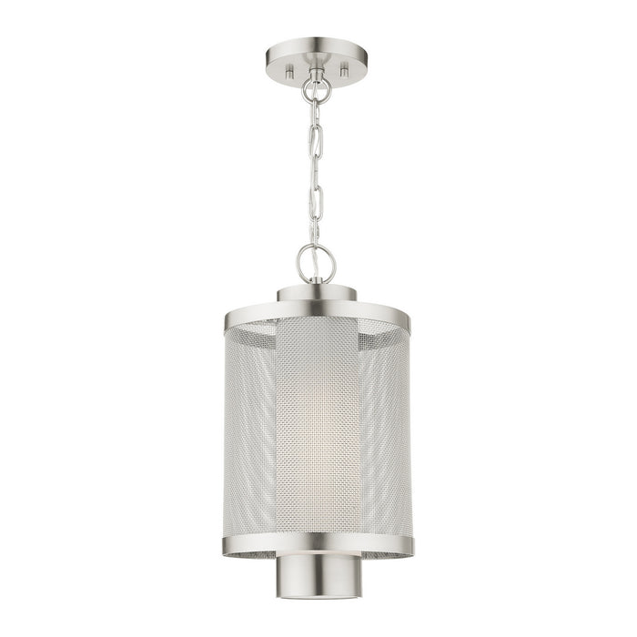 One Light Outdoor Pendant from the Nottingham collection in Brushed Nickel finish
