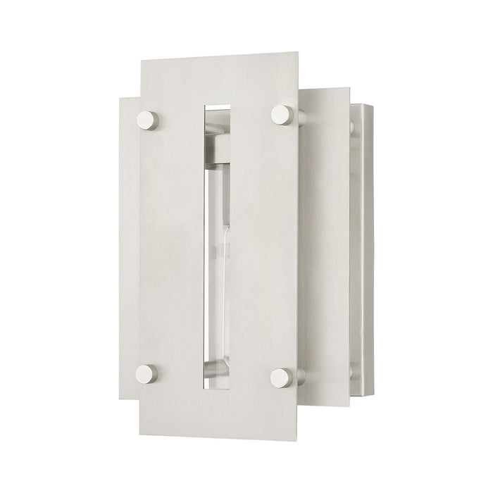 One Light Outdoor Wall Lantern from the Utrecht collection in Brushed Nickel Accents finish