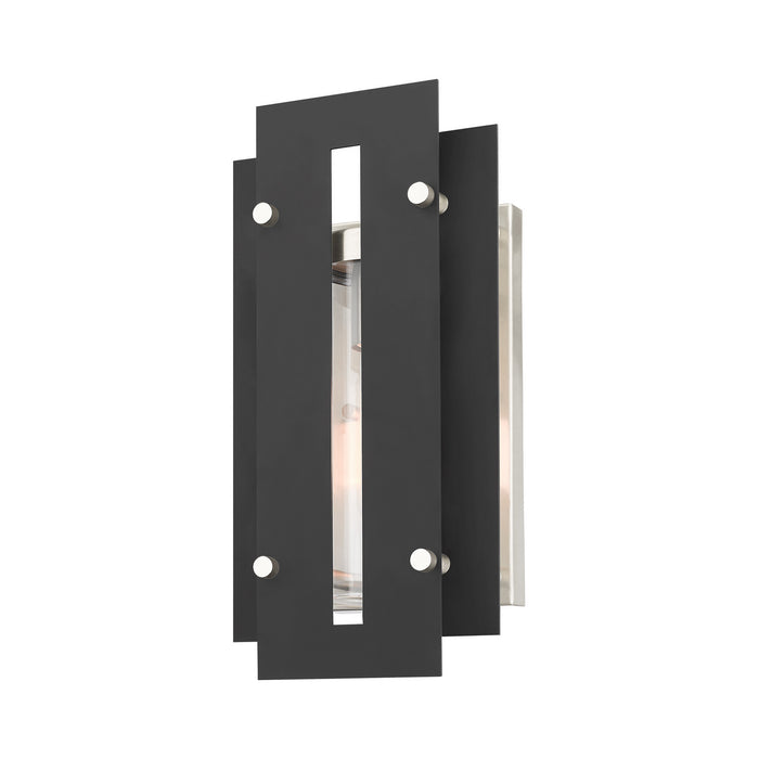 One Light Outdoor Wall Lantern from the Utrecht collection in Black with Brushed Nickel Accents finish
