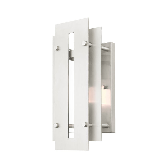 One Light Outdoor Wall Lantern from the Utrecht collection in Brushed Nickel Accents finish