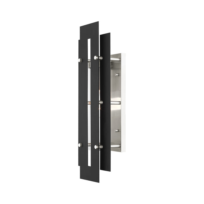 One Light Outdoor Wall Lantern from the Utrecht collection in Black with Brushed Nickel Accents finish