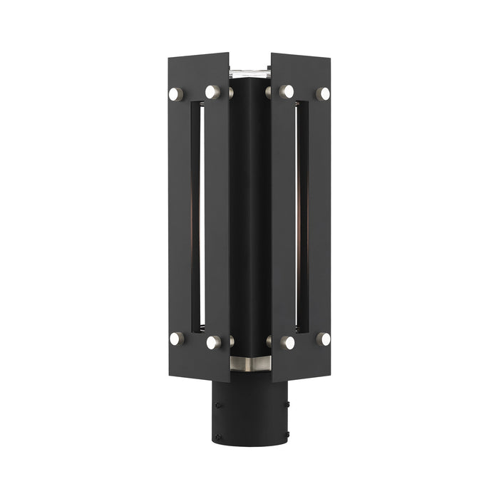 One Light Outdoor Post Top Lantern from the Utrecht collection in Black with Brushed Nickel Accents finish