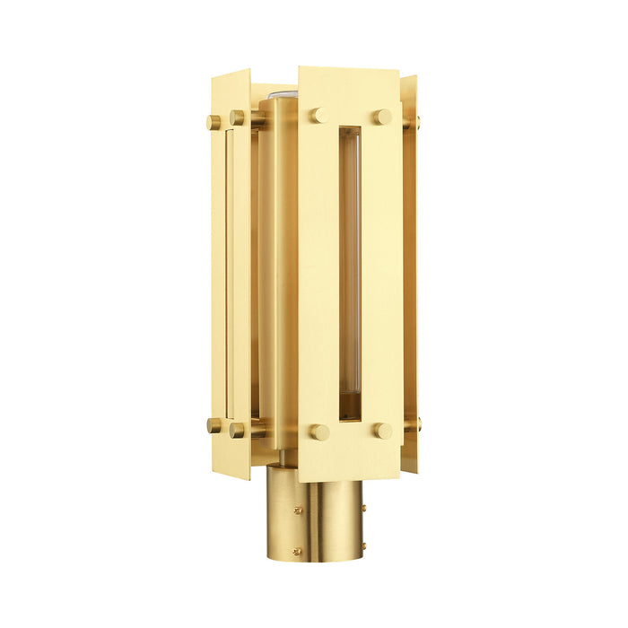 One Light Outdoor Post Top Lantern from the Utrecht collection in Satin Brass finish
