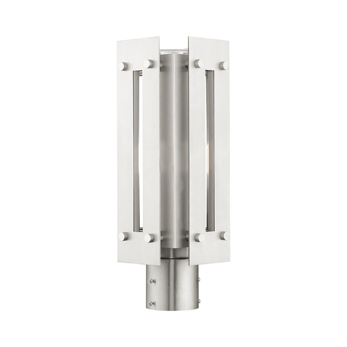 One Light Outdoor Post Top Lantern from the Utrecht collection in Brushed Nickel Accents finish