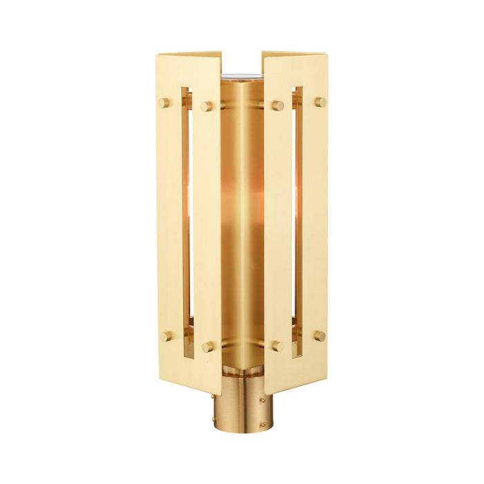 One Light Outdoor Post Top Lantern from the Utrecht collection in Satin Brass finish