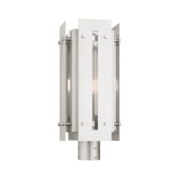 One Light Outdoor Post Top Lantern from the Utrecht collection in Brushed Nickel Accents finish