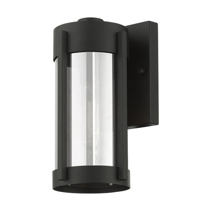 One Light Outdoor Wall Lantern from the Sheridan collection in Black with Brushed Nickel Candles finish