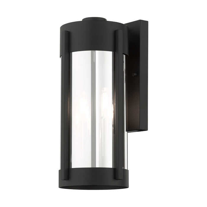 Two Light Outdoor Wall Lantern from the Sheridan collection in Black with Brushed Nickel Candles finish