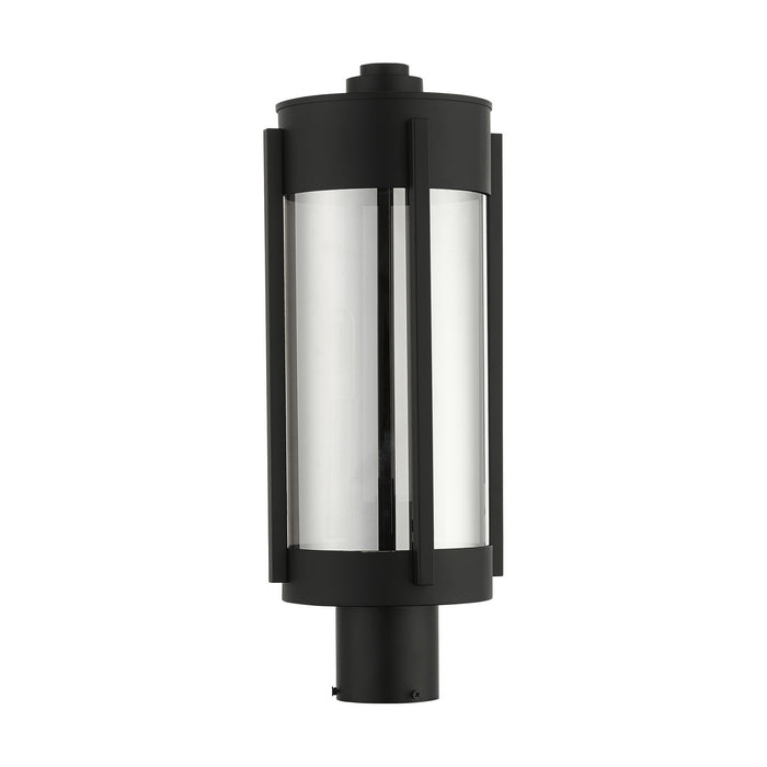 Two Light Outdoor Post Top Lantern from the Sheridan collection in Black with Brushed Nickel Candles finish