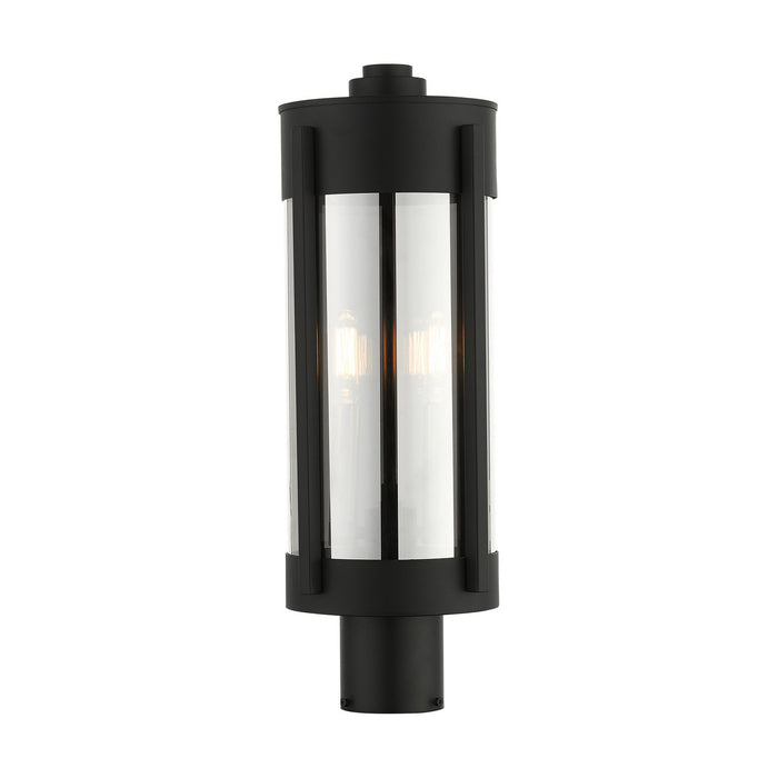 Two Light Outdoor Post Top Lantern from the Sheridan collection in Black with Brushed Nickel Candles finish