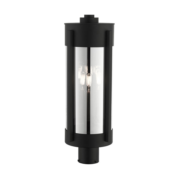 Three Light Outdoor Post Top Lantern from the Sheridan collection in Black with Brushed Nickel Candles finish
