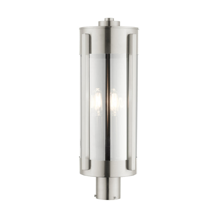 Three Light Outdoor Post Top Lantern from the Sheridan collection in Brushed Nickel finish