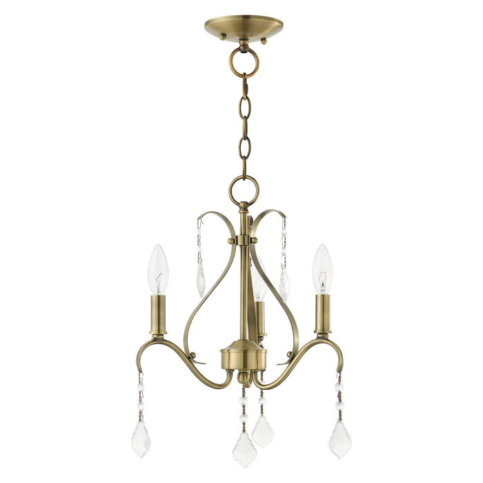 Three Light Chandelier from the Caterina collection in Antique Brass with Clear Crystals finish