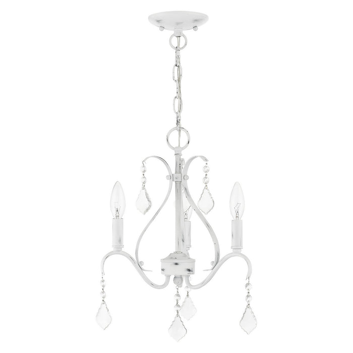 Three Light Chandelier from the Caterina collection in Antique White with Clear Crystals finish