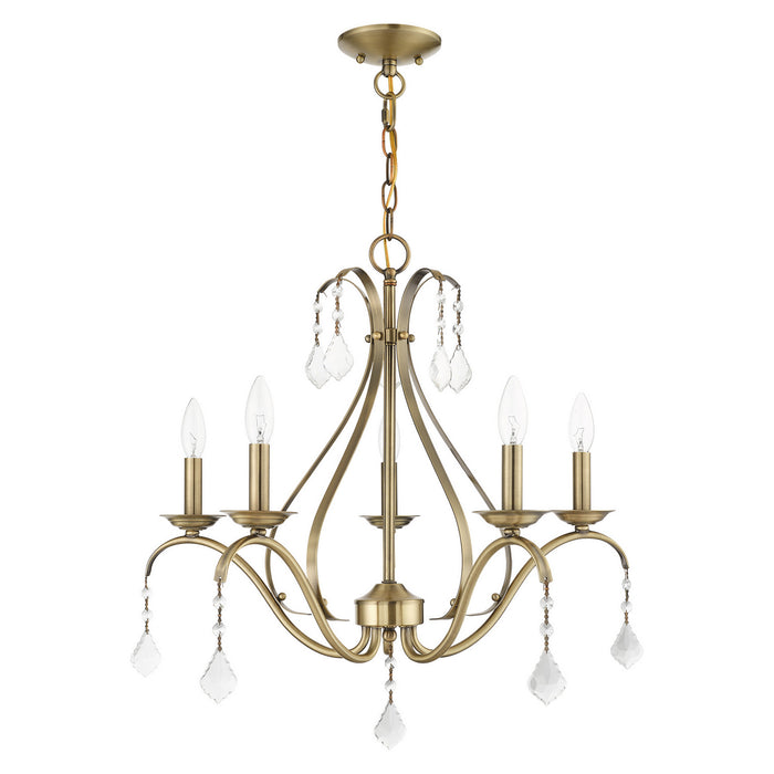 Five Light Chandelier from the Caterina collection in Antique Brass with Clear Crystals finish