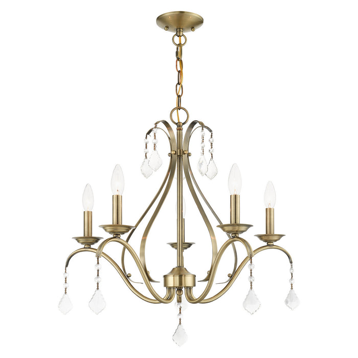 Five Light Chandelier from the Caterina collection in Antique Brass with Clear Crystals finish