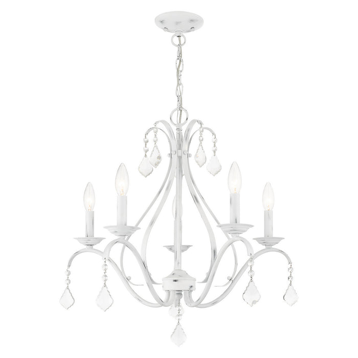 Five Light Chandelier from the Caterina collection in Antique White with Clear Crystals finish