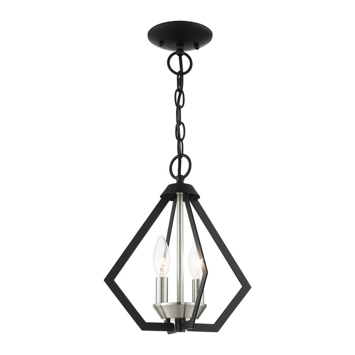 Two Light Convertible Semi Flush/Pendant from the Prism collection in Black with Brushed Nickel Cluster finish