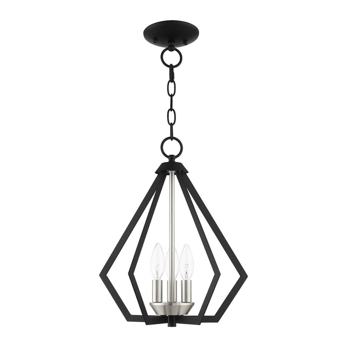 Three Light Convertible Semi Flush/Pendant from the Prism collection in Black with Brushed Nickel Cluster finish