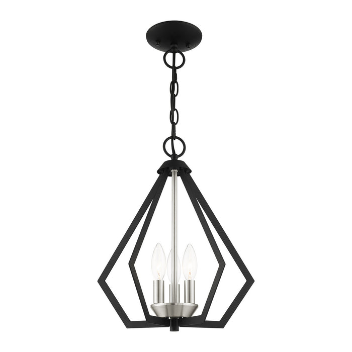 Three Light Convertible Semi Flush/Pendant from the Prism collection in Black with Brushed Nickel Cluster finish