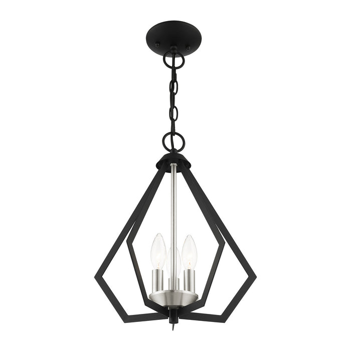 Three Light Convertible Semi Flush/Pendant from the Prism collection in Black with Brushed Nickel Cluster finish