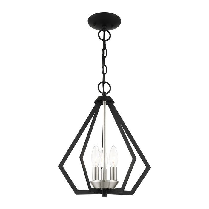 Three Light Convertible Semi Flush/Pendant from the Prism collection in Black with Brushed Nickel Cluster finish