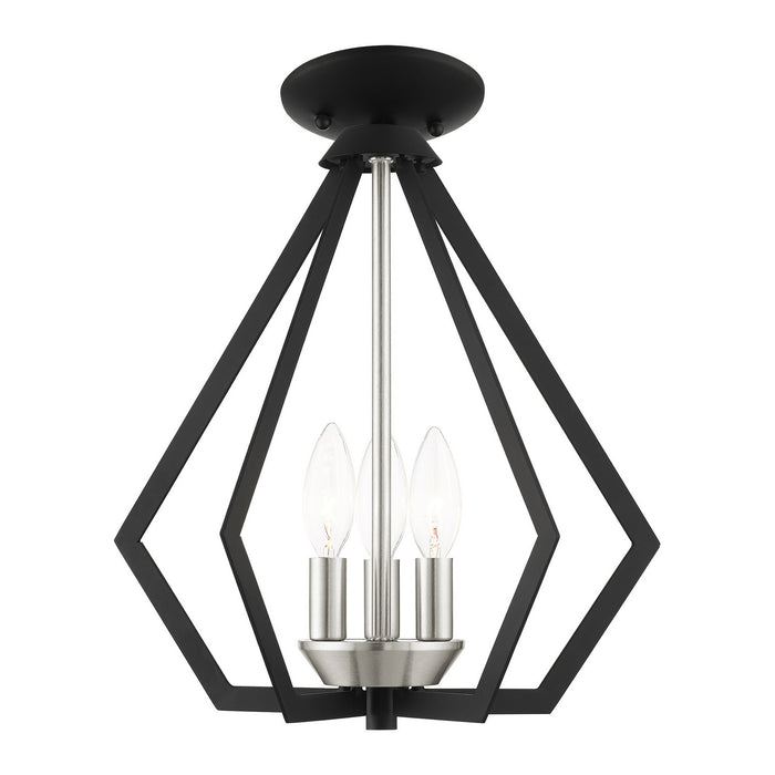 Three Light Convertible Semi Flush/Pendant from the Prism collection in Black with Brushed Nickel Cluster finish