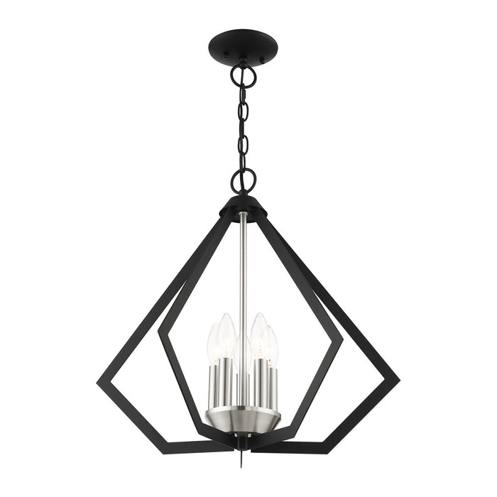 Five Light Chandelier from the Prism collection in Black with Brushed Nickel Cluster finish