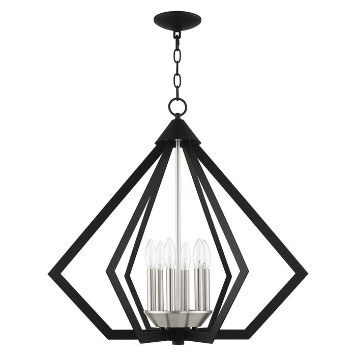 Six Light Chandelier from the Prism collection in Black with Brushed Nickel Cluster finish