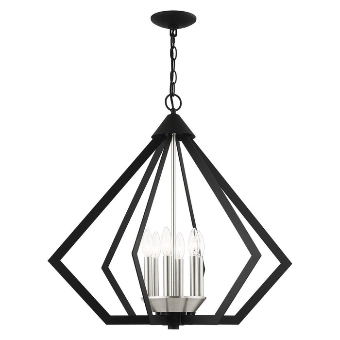 Six Light Chandelier from the Prism collection in Black with Brushed Nickel Cluster finish