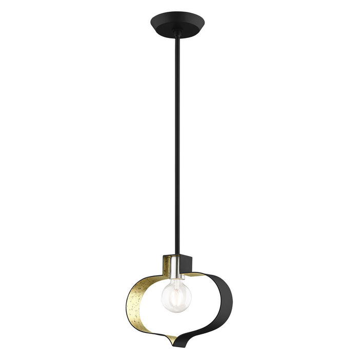 One Light Pendant from the Meadowbrook collection in Black with Brushed Nickel Accents finish