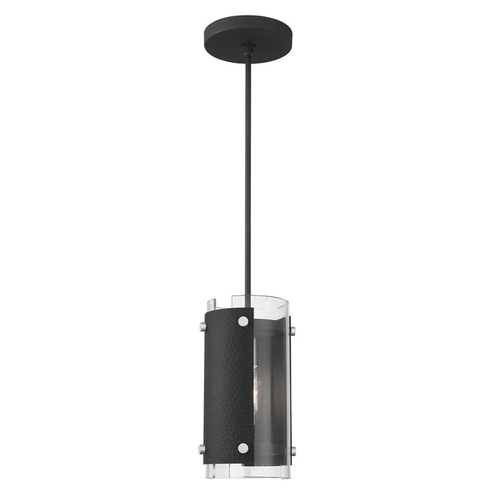 One Light Pendant from the Barcelona collection in Black with Brushed Nickel Accents finish