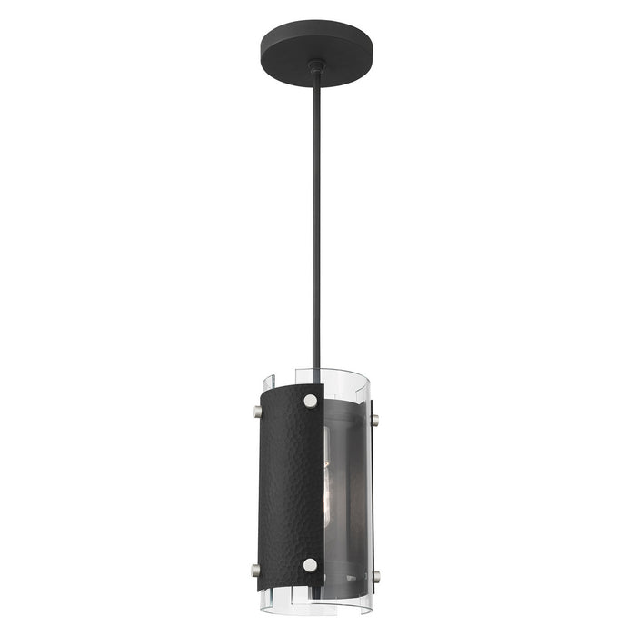 One Light Pendant from the Barcelona collection in Black with Brushed Nickel Accents finish