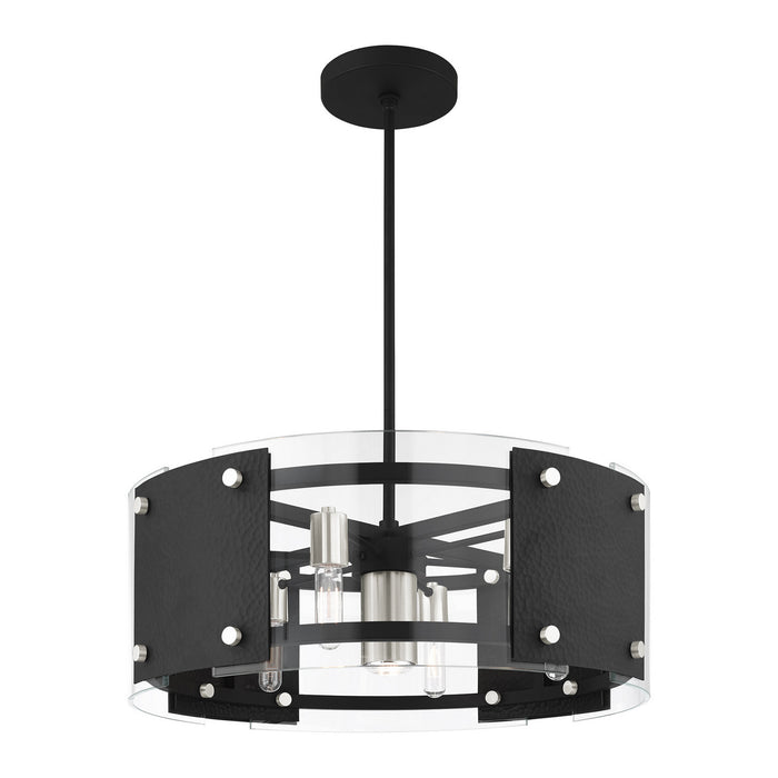 Seven Light Chandelier from the Barcelona collection in Black with Brushed Nickel Accents finish