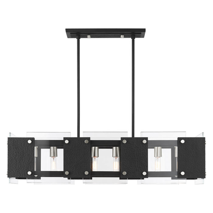 Eight Light Linear Chandelier from the Barcelona collection in Black with Brushed Nickel Accents finish