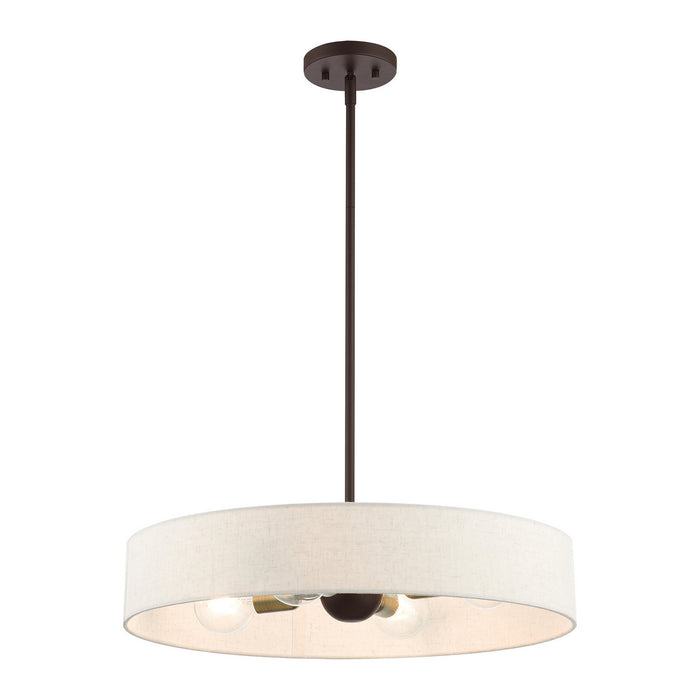 Four Light Pendant from the Venlo collection in Bronze with Antique Brass Accents finish