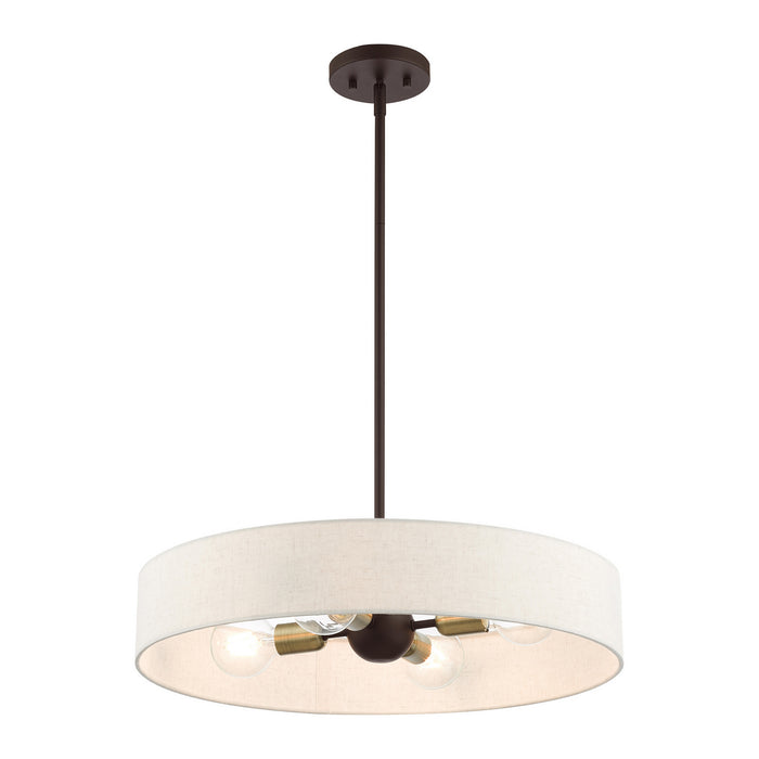 Four Light Pendant from the Venlo collection in Bronze with Antique Brass Accents finish