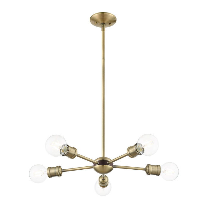 Five Light Chandelier from the Lansdale collection in Antique Brass with Bronze Accents finish