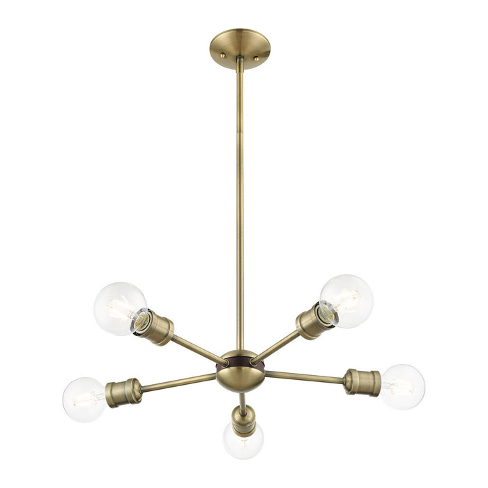 Five Light Chandelier from the Lansdale collection in Antique Brass with Bronze Accents finish