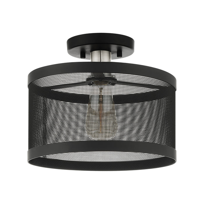 One Light Semi Flush Mount from the Industro collection in Black with Brushed Nickel Accents finish