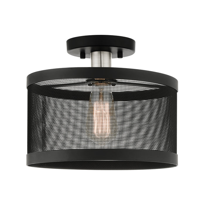 One Light Semi Flush Mount from the Industro collection in Black with Brushed Nickel Accents finish