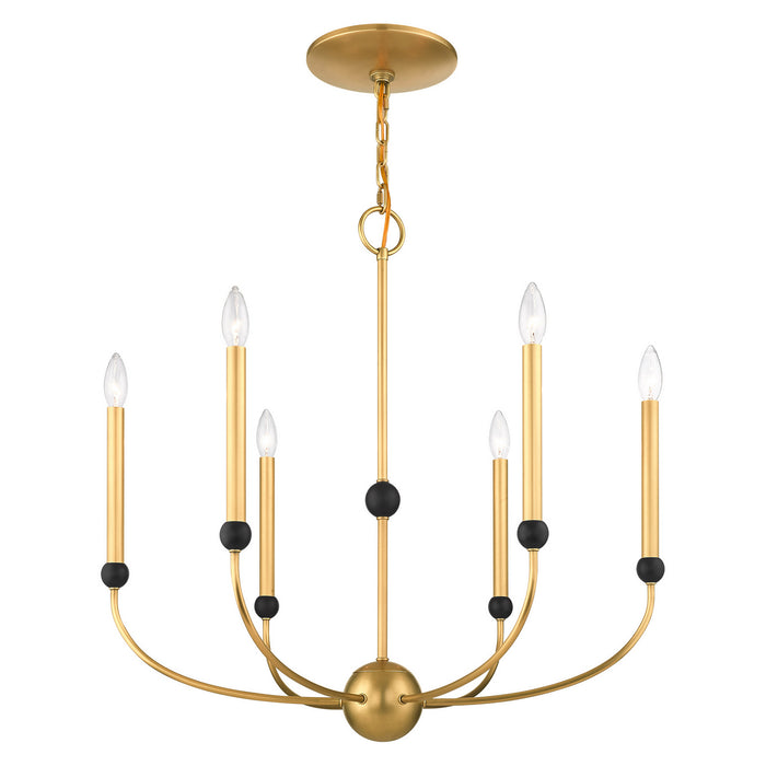 Six Light Chandelier from the Cortlandt collection in Natural Brass with Bronze Accents finish