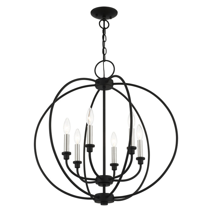 Six Light Chandelier from the Milania collection in Black with Brushed Nickel Accents finish