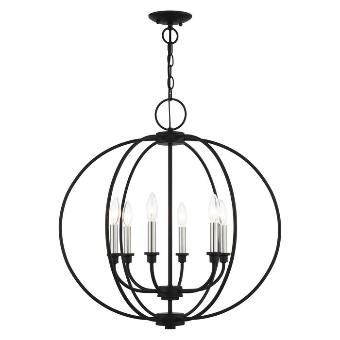 Six Light Chandelier from the Milania collection in Black with Brushed Nickel Accents finish