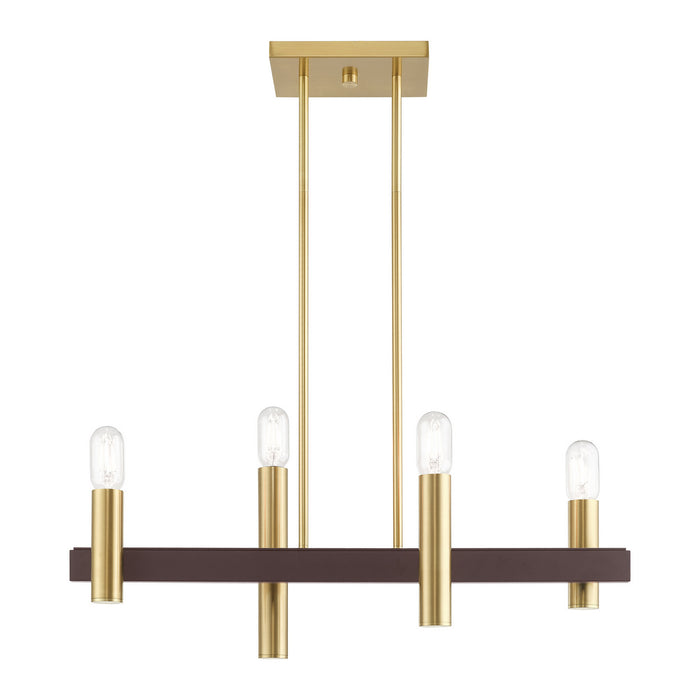 Four Light Chandelier from the Helsinki collection in Satin Brass with Bronze Accents finish