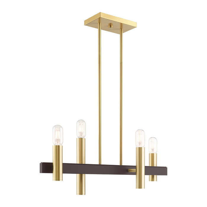Four Light Chandelier from the Helsinki collection in Satin Brass with Bronze Accents finish