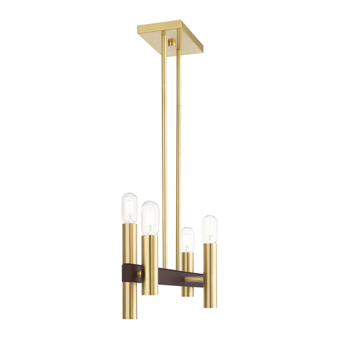 Four Light Chandelier from the Helsinki collection in Satin Brass with Bronze Accents finish