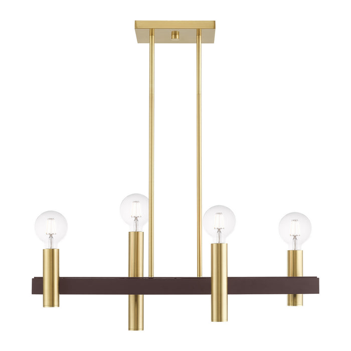 Four Light Chandelier from the Helsinki collection in Satin Brass with Bronze Accents finish