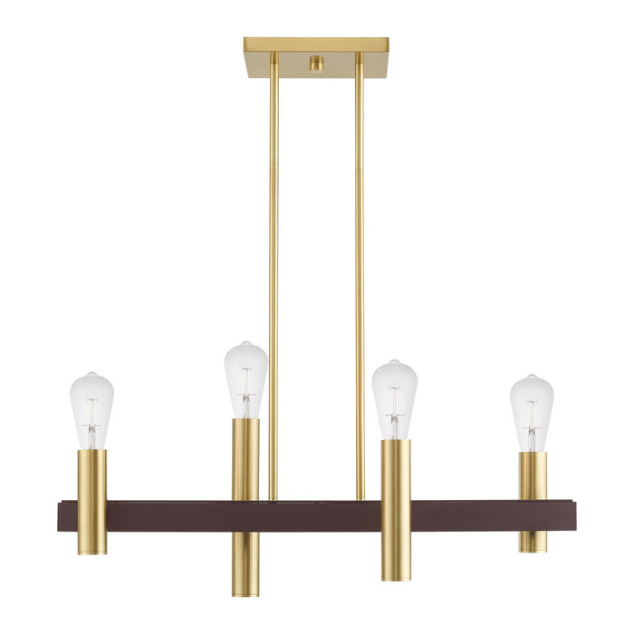 Four Light Chandelier from the Helsinki collection in Satin Brass with Bronze Accents finish