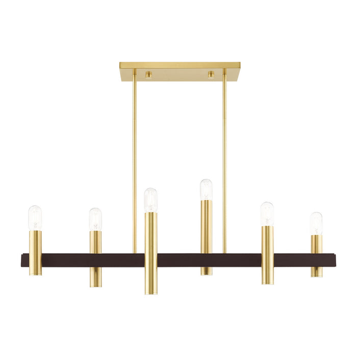 Six Light Chandelier from the Helsinki collection in Satin Brass with Bronze Accents finish